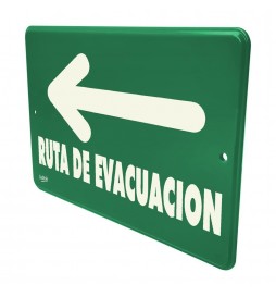 Letrero flecha izquierda ruta de evacuacion