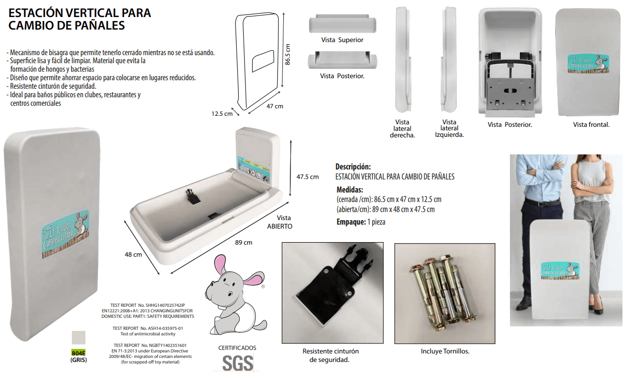 Cambiador de Pañales Vertical para Bebé Comercial Baño detalles