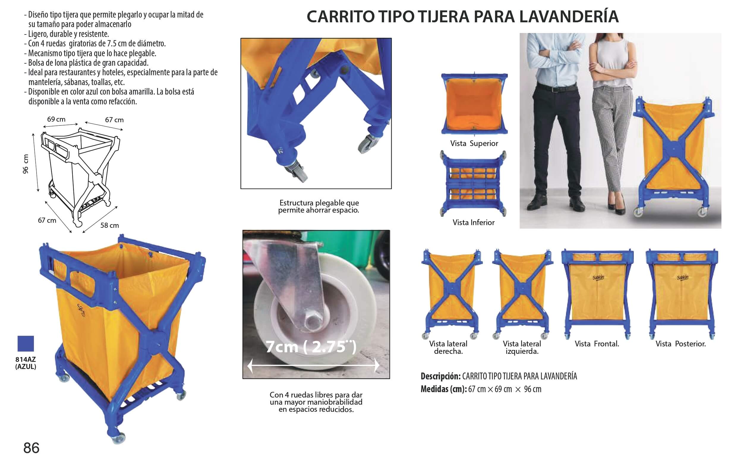 Carrito Para Lavandería Plegable Tipo Tijera Azul