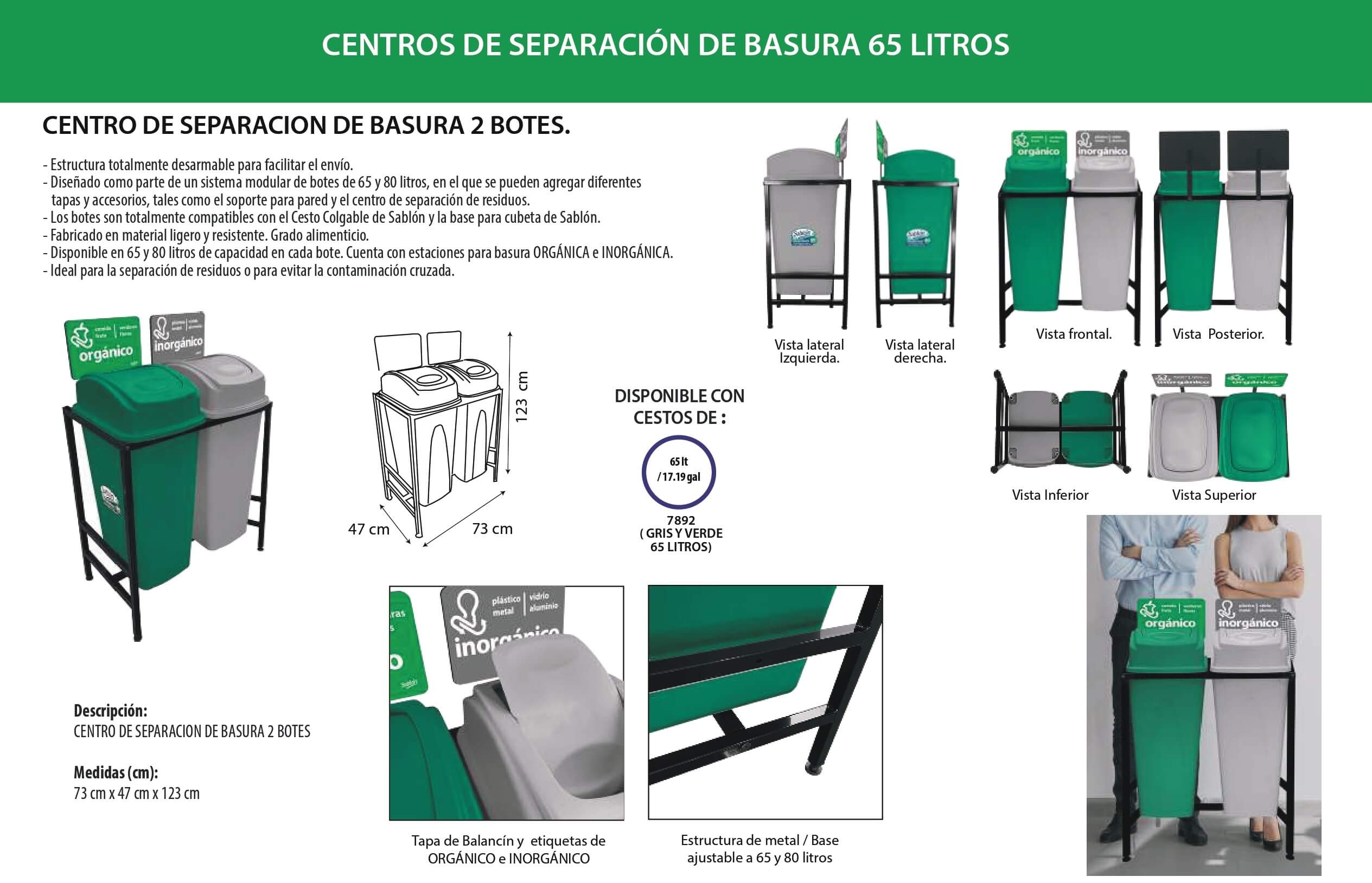 Isla ecológica 2 botes capacidad 65 litros